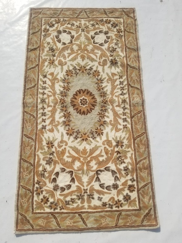 Vintage Traditional Handmade Kashmiri Chain Stitch Wool Beige Kilim 4.4x2.3ft gallery