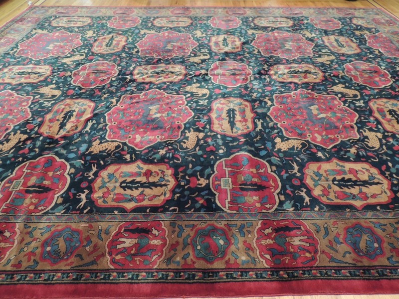 13x17 RUG medallions animal hunter horse leopard cat RED Blue Navy hand-knotted gallery