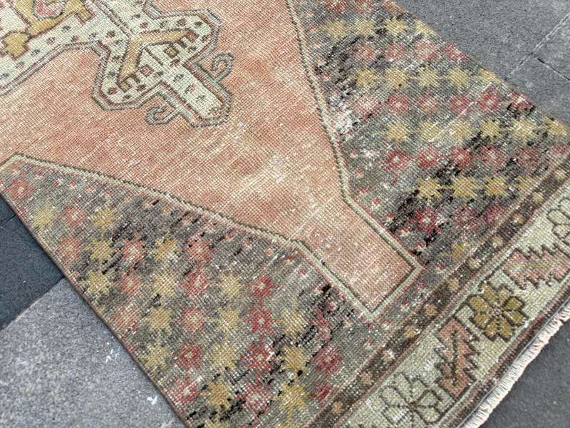 Vintage Turkish Oushak Runner Rug 2.7x9.5 ft Pink Sage Hallway Area Rug gallery