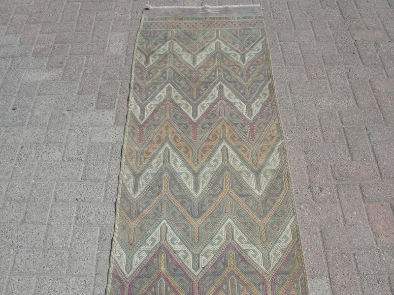 2x 7 ft Table Runner Handmade Vintage Turkish Kilim Rug - Rugs for gallery