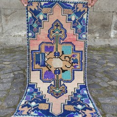 2×3 Turkish Vintage Small Rug Handmade 49 x 98 cm Bath Mat 1.61 x 3.22 ft