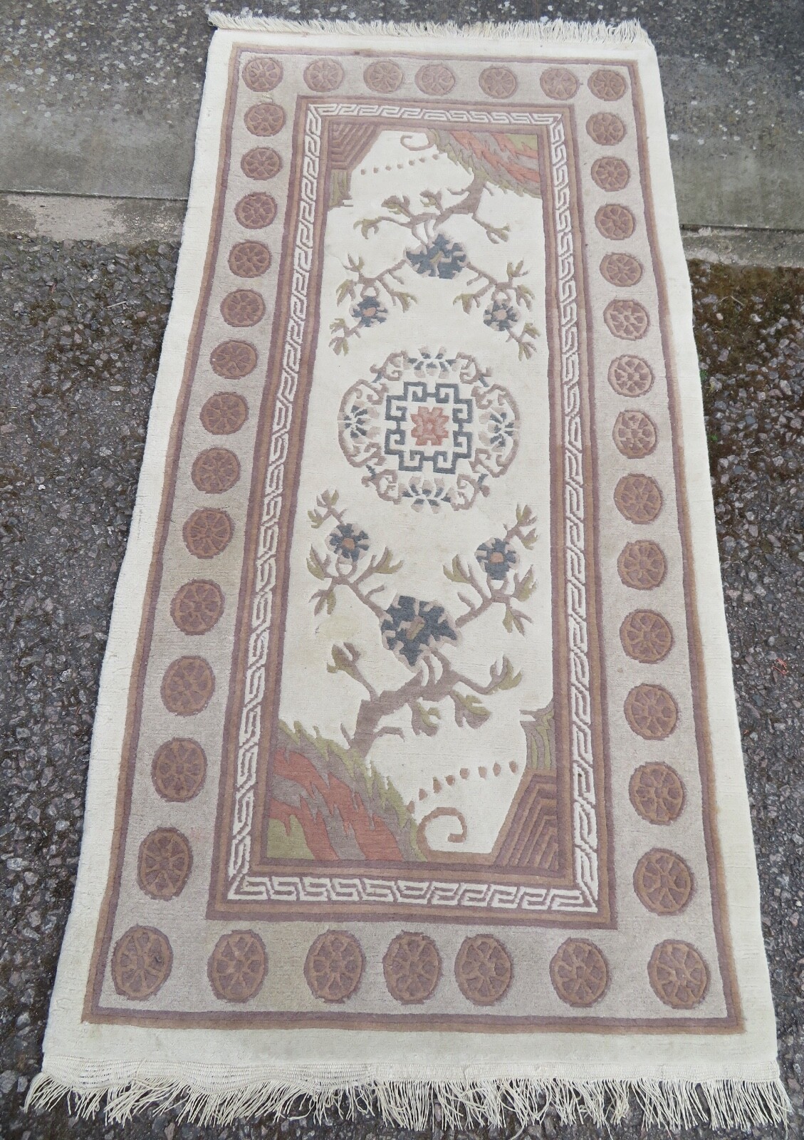 VINTAGE NEPALESE RUG. IN CHINESE TIBETAN DESIGN RUG. 184CM X 92CM. gallery