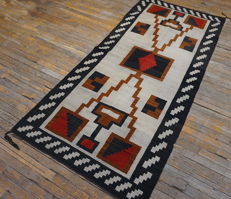 3'x7' Antique Native American Navajo Geometric Design Ivory Color Rug gallery