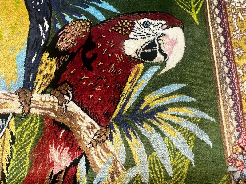 Luxury Silk Pictorial Parrot Rug 91x60 Tropical Bird Colorful Home Décor Carpet gallery