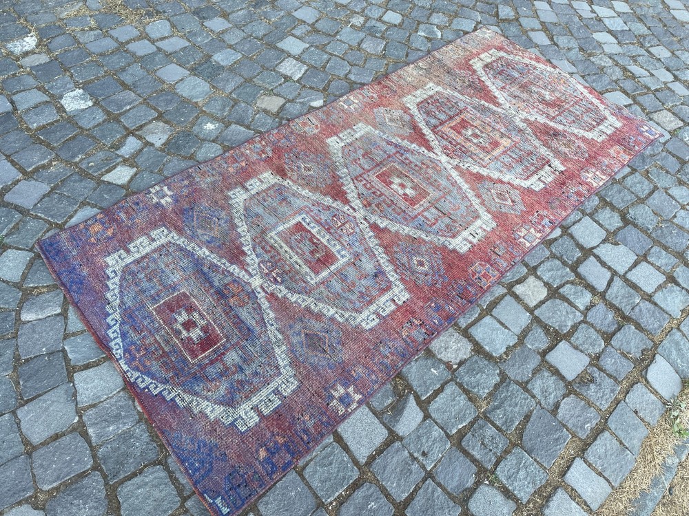 Turkish Vintage Rug Handmade Wool Rug Bohemian Runner Rug 3,2 x 6,9 ft