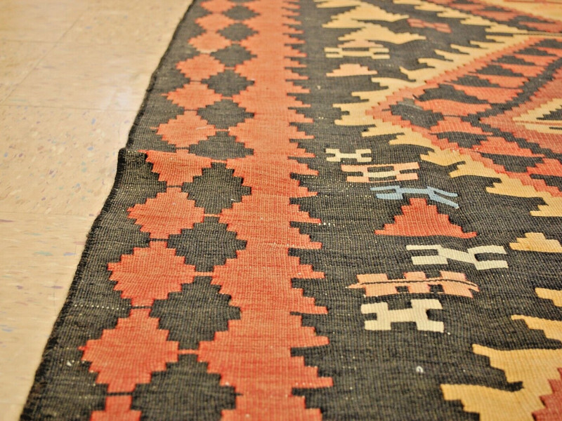 OLD,ANTIQUE VEGETABLE DYE CAUCASIAN SHIRVAN KILIM RUG 4.3x11.8 RARE SIZE gallery