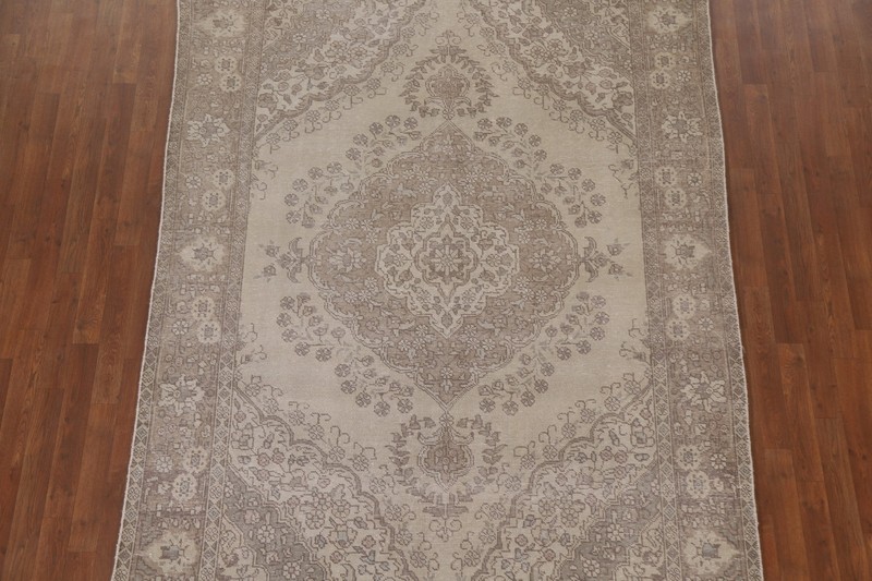 Distressed Wool Area Rug 6x9 Ft Hand-Knotted Beige Carpet Oriental Floral Rug gallery