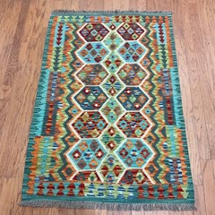 Afghan Hand-woven Mimana Kilim 100% Wool Area Rug (5’2″ x 3’7″)