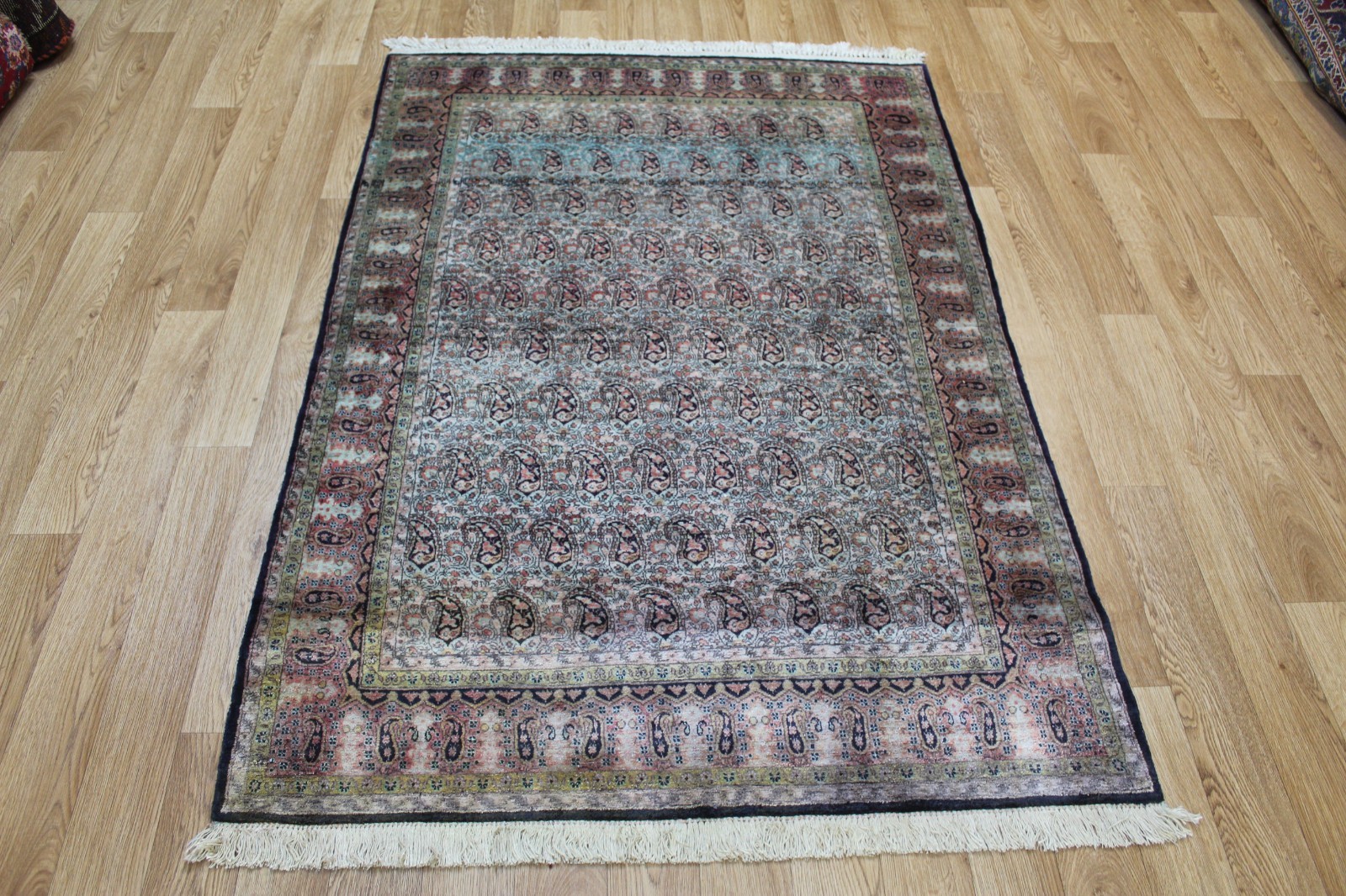Fine Handmade Qoum Silk Rug Paisley (Boteh) Design 160 x 110 cm (5’3” x 3’7”) gallery