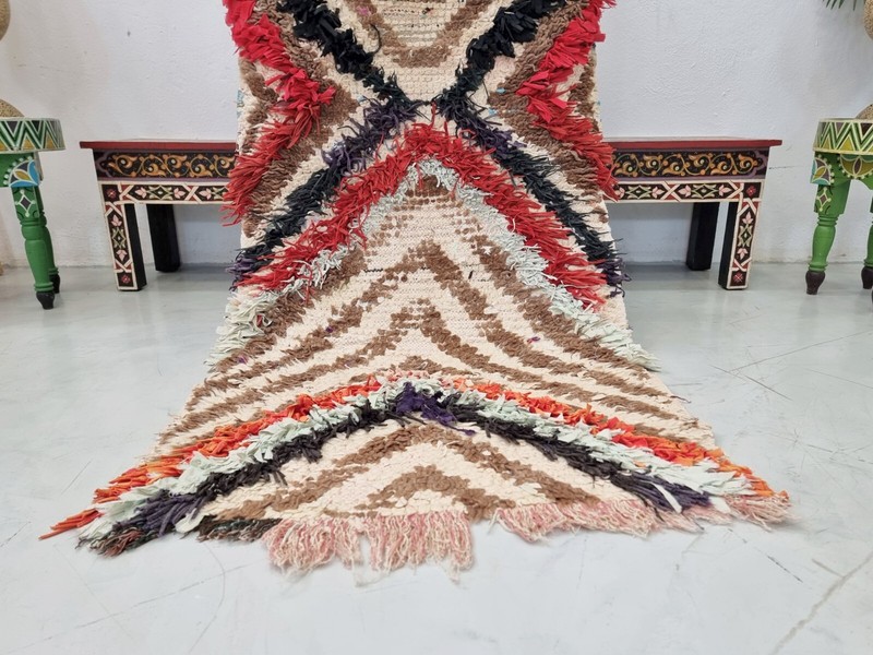 Moroccan Handmade Vintage Berber Rug 2'6x6'2Striped Red & Black Wool &Cotton Rug gallery