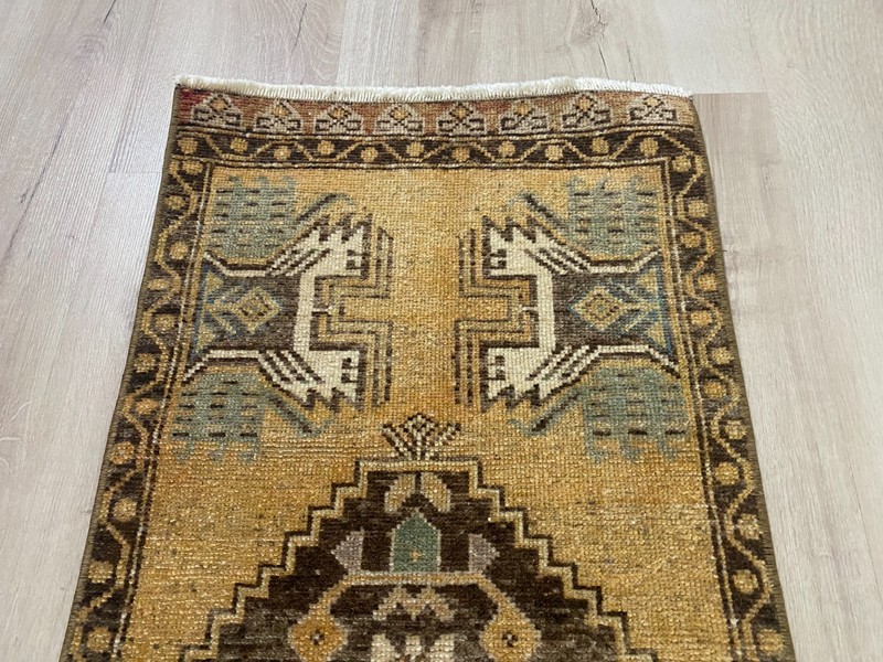 Vintage Turkish Handmade Wool Oriental Rug Gold Brown Entryway Runner 1.5x3.2 Ft gallery