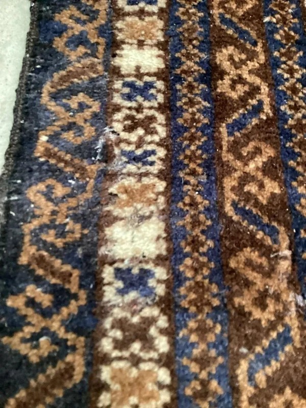Beautiful Brown, Cream & Cobalt Blue Turkoman Tribal Rug Antique 3' 9" by 2' 10" gallery