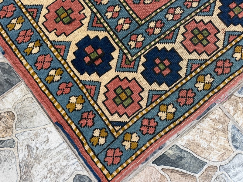 Vintage Oushak Tribal Rug Handmade Kurdish Anatolian Wool Geometric Area Rug 5x8 gallery