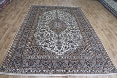 Fine Oriental Rug 288x196cm Hand Knotted Wool Carpet Cream Medallion