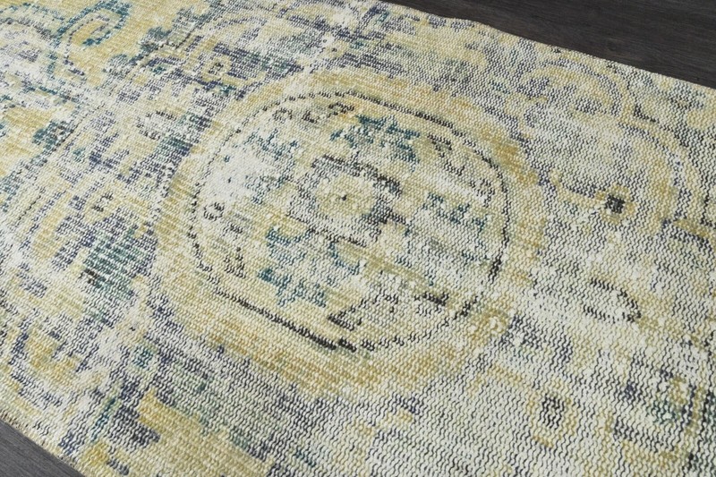 Vintage Turkish Runner Rug 2x10ft YELLOW Handmade Anatolian Oushak Hallway Wool gallery