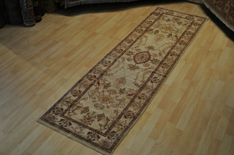 _HANDMADE_HALL-RUNNER_ 9 FT. vegetable dye Oriental rug Beige Gold color gallery