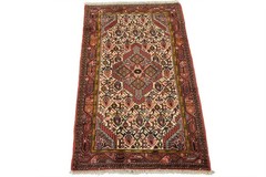 Hamedan Rug 2’8” x 4’1” Ivory Wool Vintage Tribal Hand-Knotted Oriental Carpet