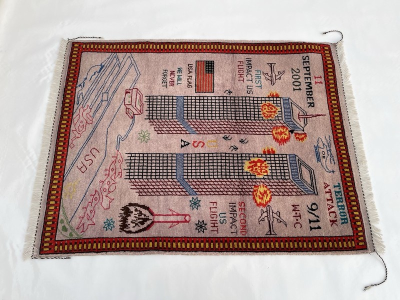 #734 Handmade rug 9/11 twin towers War Rug Afghan War Rug Handicrafts 125x95 Cm gallery
