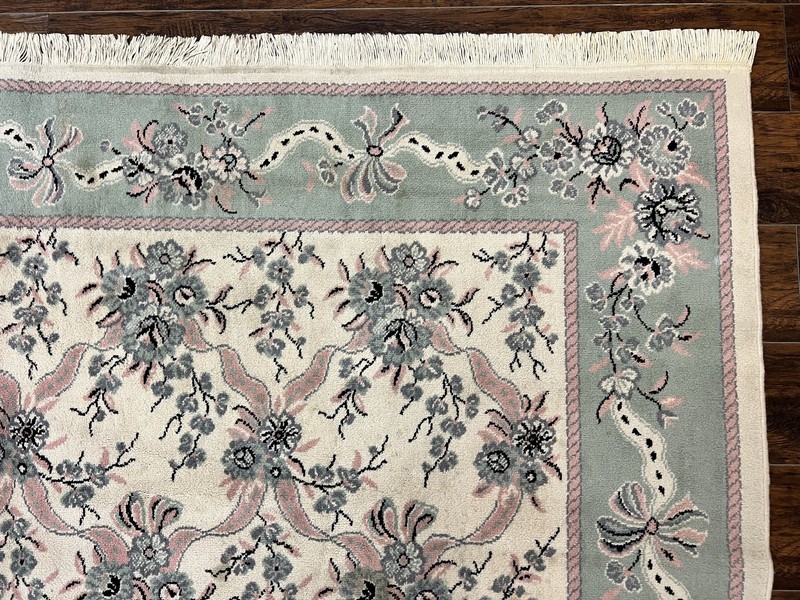 Belgium Power Loomed Rug 8x11, Ivory and Green, Wool Carpet, Floral gallery