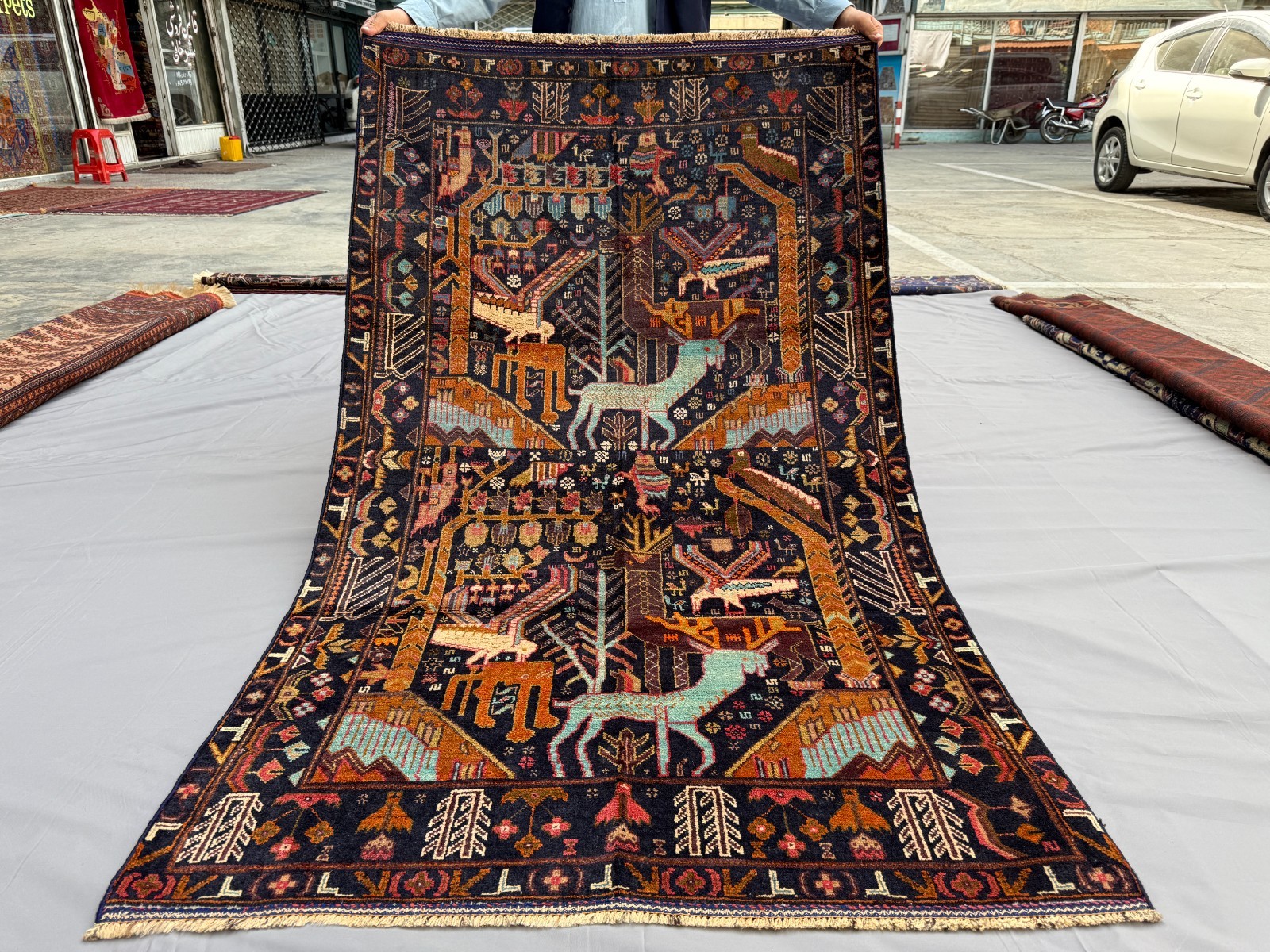 Antique Afghan Animal Pictorial Rug 4x6 Handmade Persian Style Oriental Carpet gallery