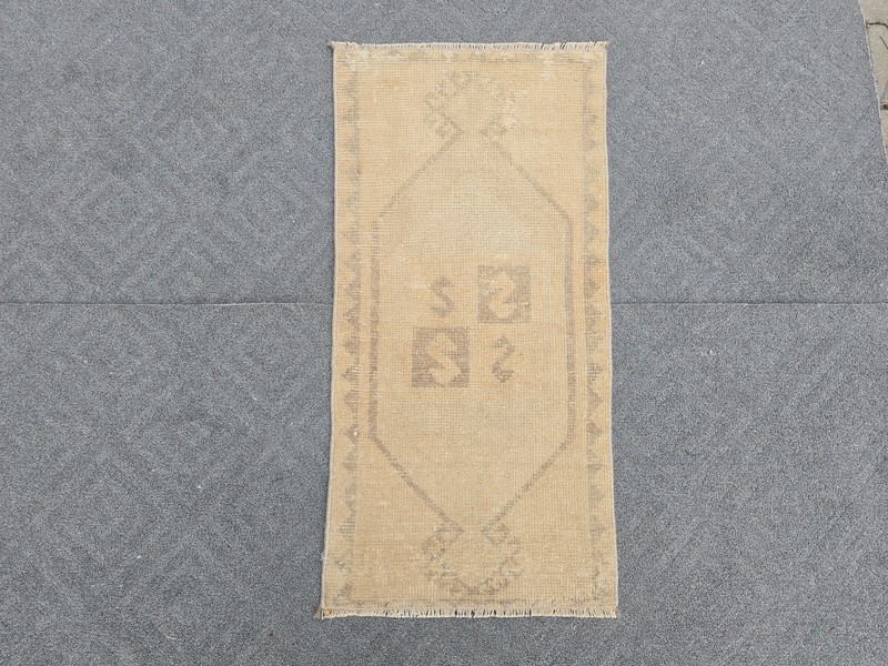 Vintage Turkish Oushak Rug 1.5x3.1 Hand Knotted Wool Neutral Faded Mat, gallery