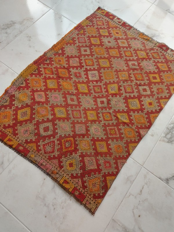 1850s Antique Recional Rug Handmade Natural Wool Rug Multicolor Root Dyed Rug x gallery