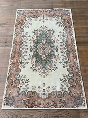 Oushak Rug, 3.9×6.2 ft Vintage Rug, 4×6 Beige Rug, Turkish Area Rug, Kitchen Rug