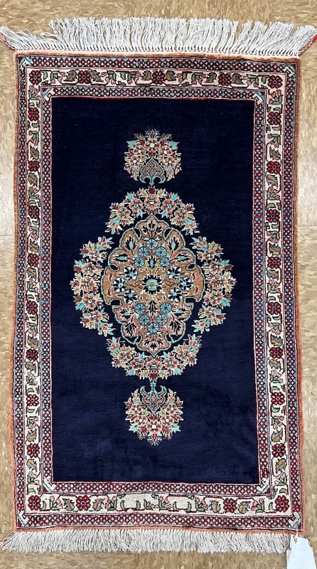 Antique Silk Hand Knotted Oriental Area Rug 2x3 Navy Blue Vintage Mint Unused gallery