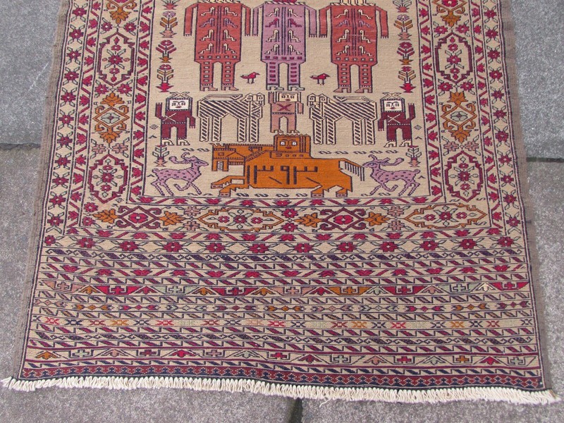 Fine Vintage Traditional Hand Made Oriental Brown Red Wool Somak Kilim 141x92cm gallery