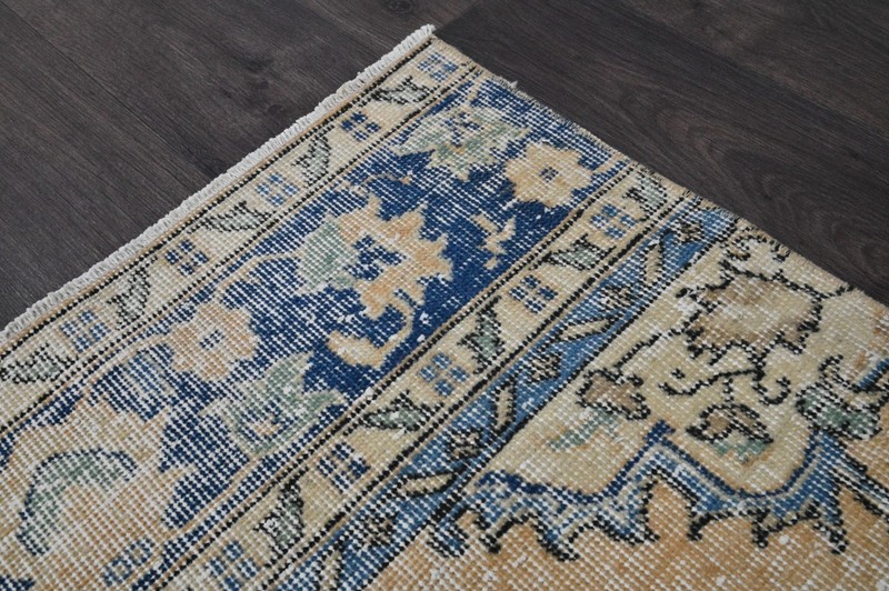 Vintage Turkish Runner Rug 2x6ft BEIGE Handmade Anatolian Oushak Hallway Wool gallery