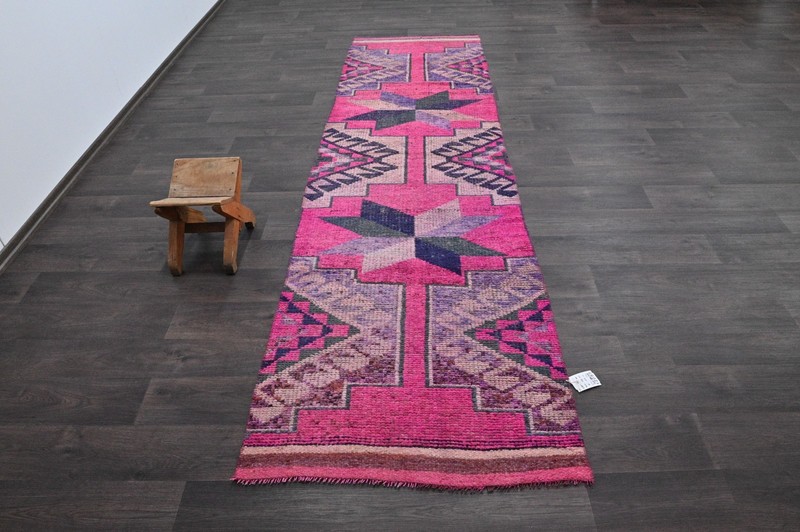 Vintage Turkish Runner Rug 3x10ft Wool Anatolian Handmade Hallway Oushak PINK gallery