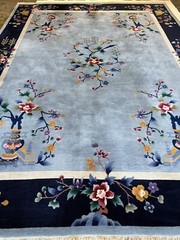 11.2×8.5 FT Antique Handmade Art Deco C1920s Chinese Blue Wool Rug