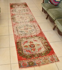 Distressed Oushak Rug 2.6×10.9 ft Handwoven Traditional Long Vintage Runner C38