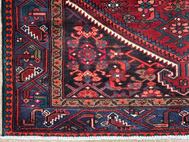 Vintage Zanjan Tribal Geometric Wool Rug 4x7 Hand Knotted Red Blue Oriental gallery