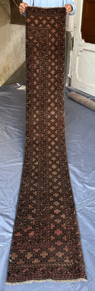 1'4 x 8'3 ft Antique Terracotta Faded Runner Rug – Vintage Hand-Knotted Wool
