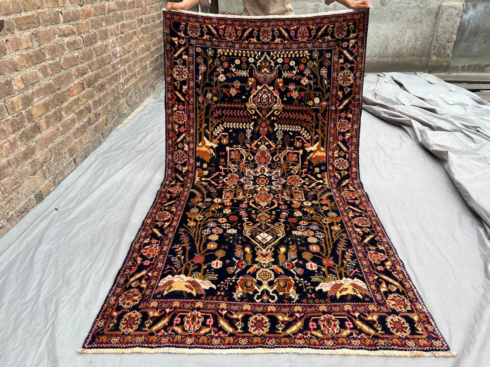 4'1" x 7'4" Vintage Afghan Hand-Knotted Tribal Wool Rug, Floral & Geometric Rug gallery