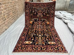 4’1″ x 7’4″ Vintage Afghan Hand-Knotted Tribal Wool Rug, Floral & Geometric Rug