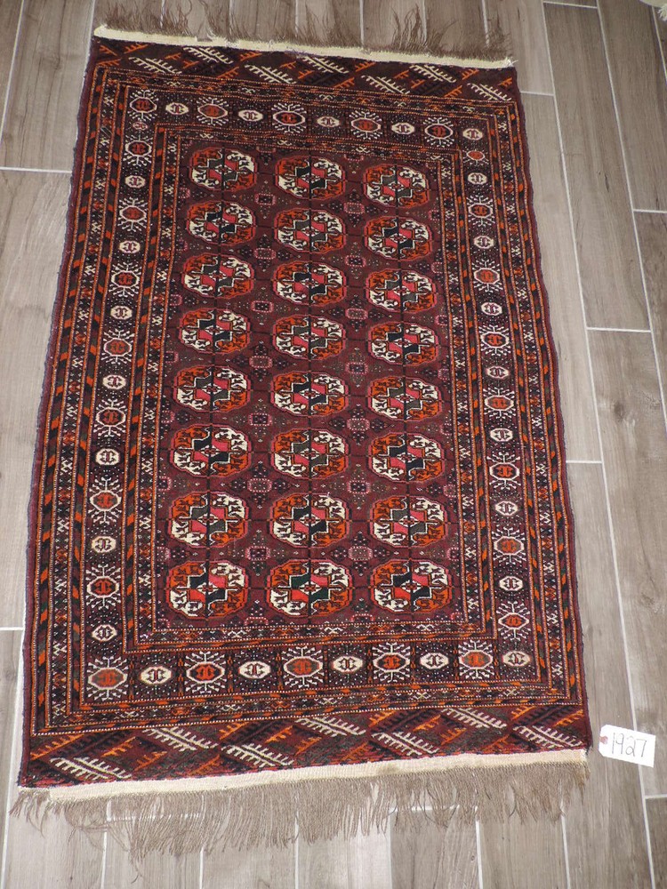 3x6ft. Antique Handmade Tekke Bokharra Wool Rug