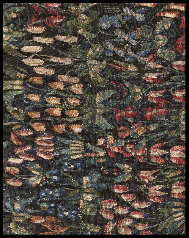 1'x1' Antique Tapestry Square Small Scatter Size Wool & Silk Black Rug gallery