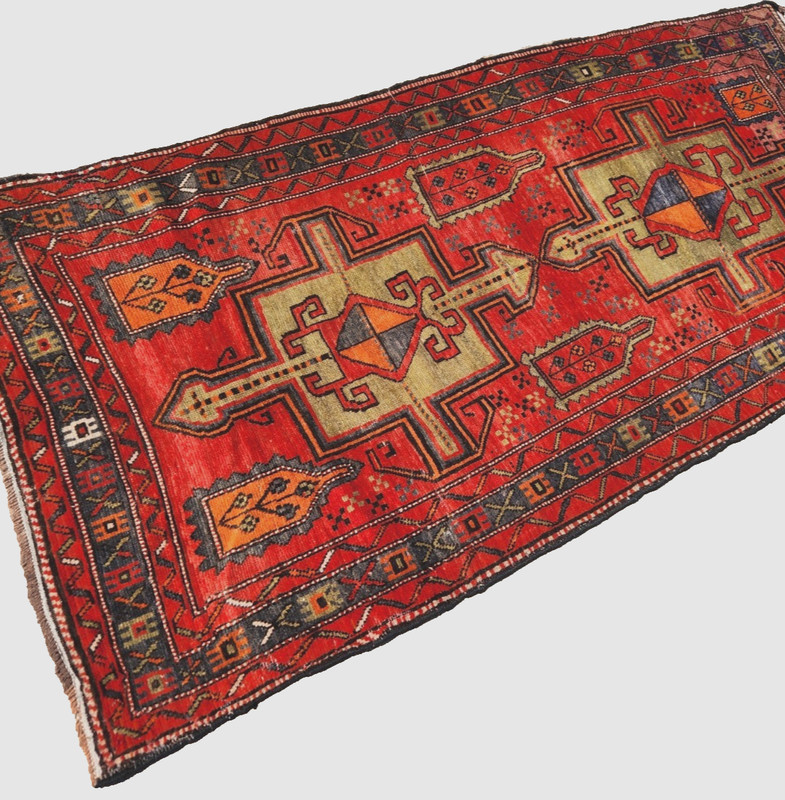 7'9"x3'6" ANTIQUE HAND KNOTTED CAUCASIAN KAZAK SERAPE TRIBAL WOOL RUG RUNNER gallery