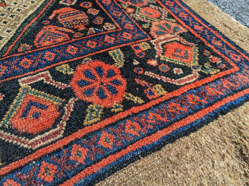 Antique 15' x 3' Runner Rug Geometric Red Tan Blue Brown Distressed gallery