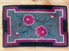 Antique Mid-1800s Folk Art Hooked Rug, Floral Design 35” x 22.5” – Exceptional