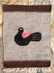 Vtg American Wool Weave Rug – Fringe – Native – Handmade – Bird – 14×18″