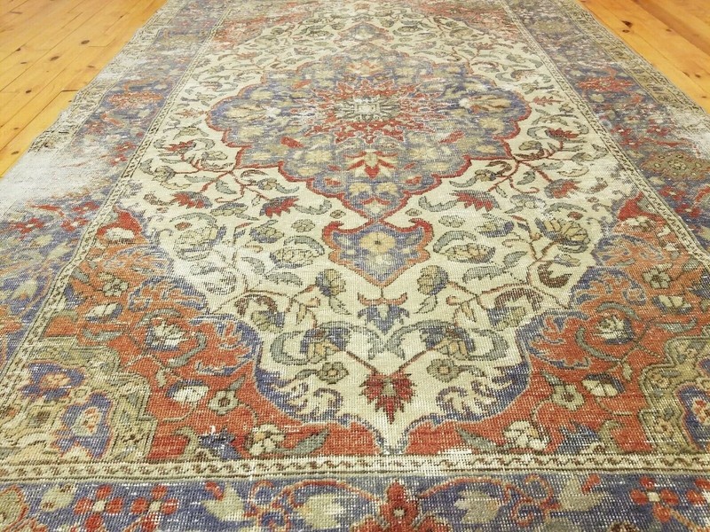 Primitive Antique Cr1900-1939's Ivory-Gold Color Wool Pile Tribal Rug 4’4”x 7’ gallery