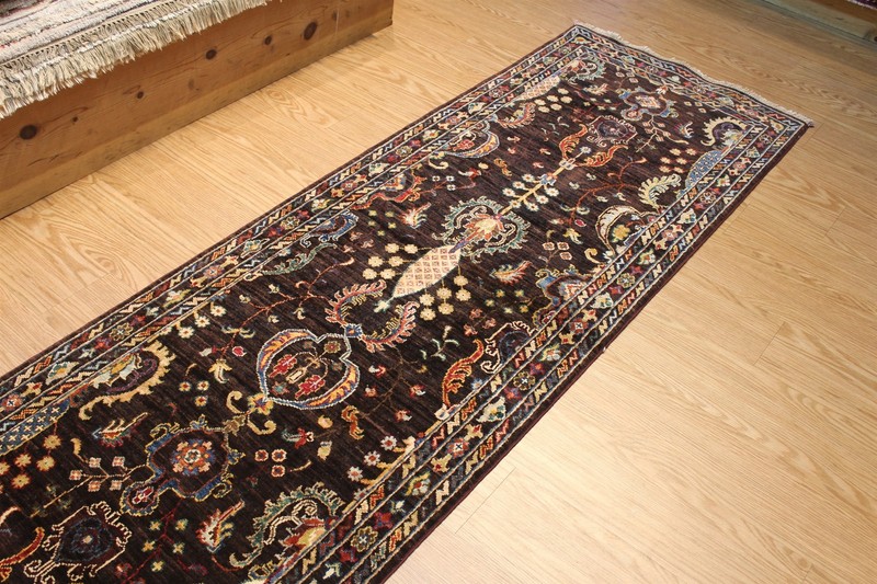 14 FT. LONG HALL RUNNER HANDMADE KNOTTED BROWN COLOR VEGIE DYE ONE OF A KIND gallery