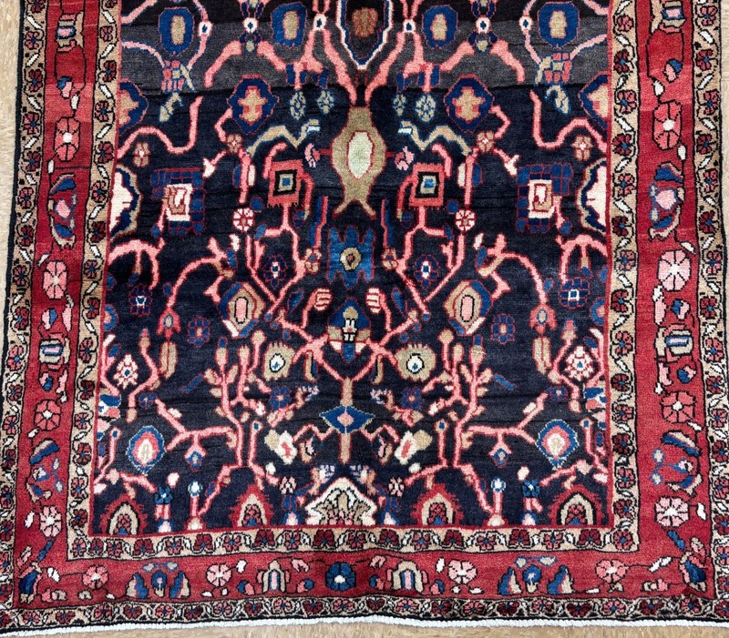 Vintage Hand Knotted Arak Tribal Wool Rug 5x8 Navy Red Geometric Oriental Carpet gallery