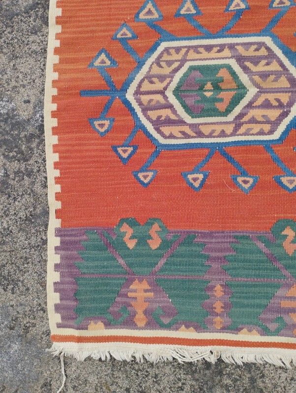 Vintage Traditional Oriental Turkish Multicolor Wool Kilim Rug Carpet 94x64 cm gallery