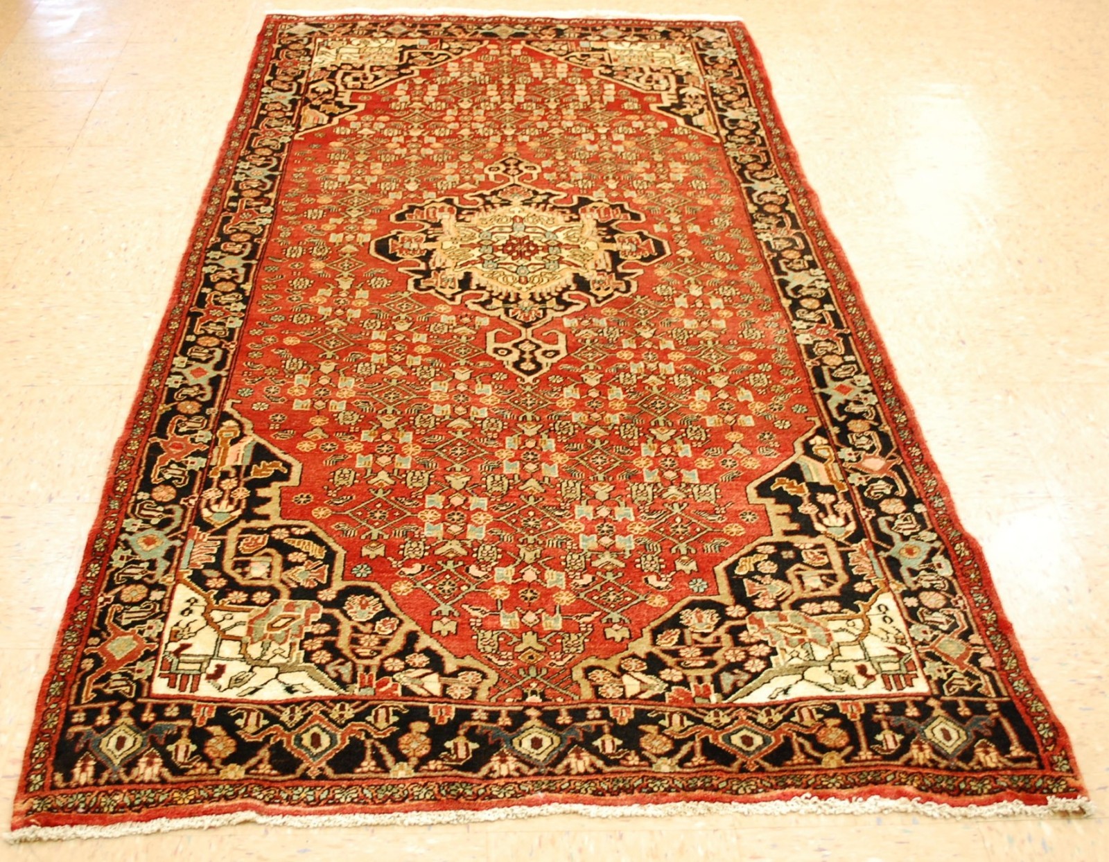 NATURAL WOOL Old Oriental Rugs Hand Woven,knotted size Approximately3'10" x 5'8" gallery
