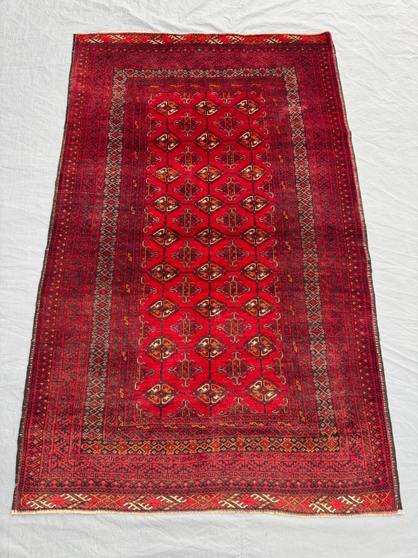 Vintage Red Bukhara Rug Hand Knotted Wool Tribal Area rug 3'6 x 5'8 ft gallery