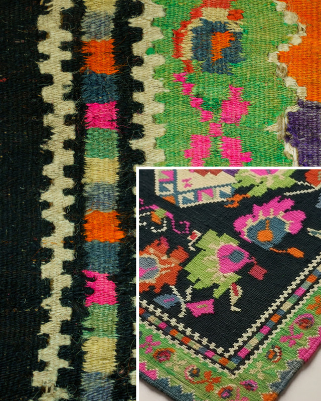 Antique Romanian Bessarabian Kilim Rug Handwoven Wool Floral Medallion 1930s gallery